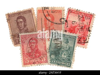 Vintage postage stamps from Argentine on a white background. Stock Photo