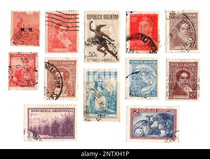 Vintage postage stamps from Argentine on a white background. Stock Photo