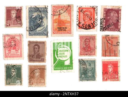 Vintage postage stamps from Argentine on a white background. Stock Photo