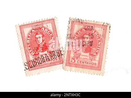 Vintage postage stamps from Argentine on a white background. Stock Photo