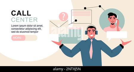 Call center banner with online mail and phone support symbols vector illustration Stock Vector