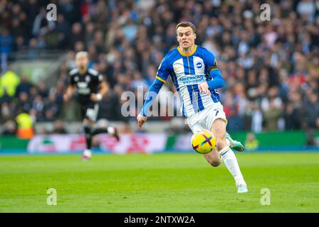 Solly March of Brighton in action during the Brighton and Hove Albion v Fulham Premier League match at the American Express Community Stadium, Brighton. Saturday 18th February 2023 Stock Photo