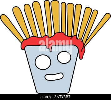 French fries in the bag - paraphrase of the geoglyph The Face from Nazca, The Nazca Lines, Nazca Desert, Peru Stock Vector