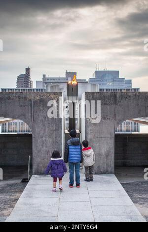 Peace Flame, Peace Park, Hiroshima, Japan Stock Photo