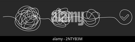 Tangle of thoughts. Psychology solution concept on black background. Stock Vector