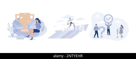 Pareto principle,Career growth leadership to overcome challenge,FAQ communication or team brainstorm concept,set flat vector modern illustration Stock Vector