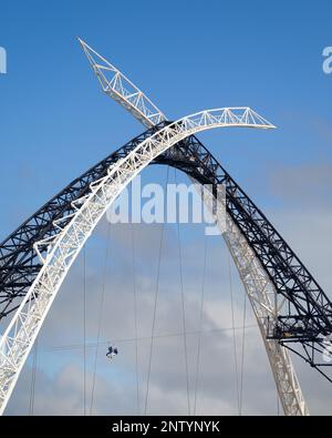 Perth, WA, Australia -  Zip line at Matagarup pedestrian bridge by Denton Corker Marshall over Swan river at Optus stadium Stock Photo