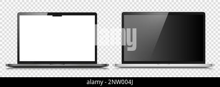 Two laptops with white black screens on a transparent background. Stock Vector