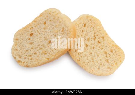 Studio shot of slices of bruschetta cut out against a white background - John Gollop Stock Photo