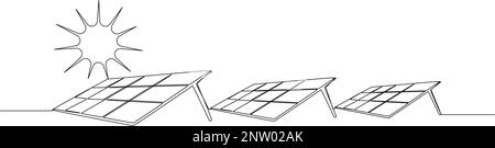 continuous single line drawing of solar energy and wind power concept ...