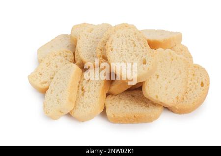 Studio shot of slices of bruschetta cut out against a white background - John Gollop Stock Photo