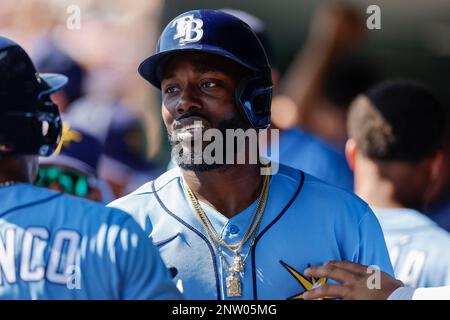 Sarasota FL USA; Tampa Bay Rays shortstop Wander Franco (5) throws