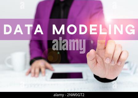 Sign displaying Data Modeling. Business idea process of transferring data between data storage systems Stock Photo