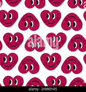 Seamless y2k pattern with pink viva magenta hearts. Smiling cute heart shapes for textile print. Stock Vector