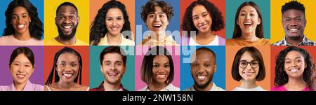 Collection of positive multicultural young people sharing happiness Stock Photo