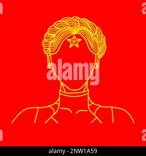 Twin robot lady bust from new game. Atomic and Heart. Yellow and Red. Vector illustration isolated on red background. Stock Vector