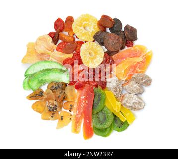 Dried fruits mix. It has the shape of a circle. Isolated on white background Stock Photo