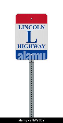 Vector illustration of the Lincoln Highway (USA) road sign on metallic post Stock Vector