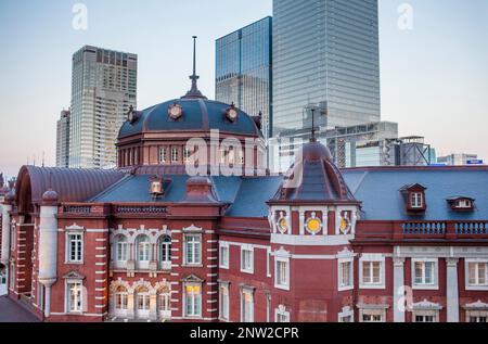 Tokyo Station and skyscrapers of Marunouchi , Marunouchi, Tokyo, Japan Stock Photo