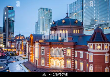 Tokyo Station and skyscrapers of Marunouchi , Marunouchi, Tokyo, Japan Stock Photo