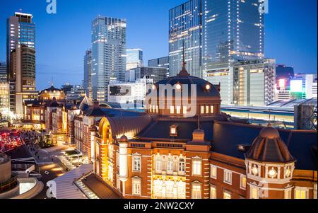 Tokyo Station and skyscrapers of Marunouchi , Marunouchi, Tokyo, Japan Stock Photo