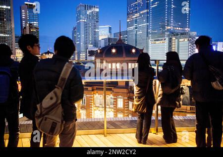 Tokyo Station and skyscrapers of Marunouchi from Kitte building, Marunouchi, Tokyo, Japan Stock Photo