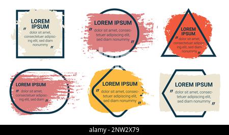 Grunge dirty strokes and ink splashes in geometric frames with text and titles Stock Vector