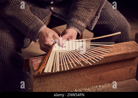 Hanji, traditional Korean paper, paper hanji fan handmade from mulberry trees, artisan Stock Photo