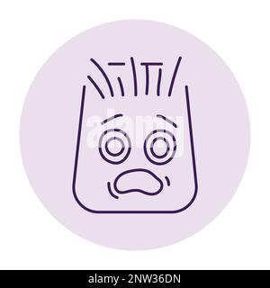 Purple rectangular scared character color line icon. Mascot of emotions ...