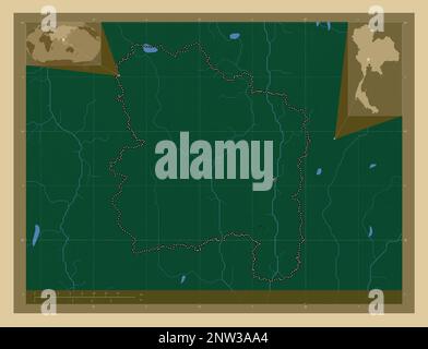 Ang Thong, province of Thailand. Colored elevation map with lakes and rivers. Corner auxiliary location maps Stock Photo