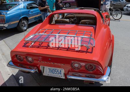 Burlington,ON,Canada July 9, 2022: Red StingrayCorvette detail in Burlington Car Show. Stock Photo