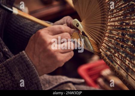 Hanji, traditional Korean paper, paper hanji fan handmade from mulberry trees, artisan Stock Photo