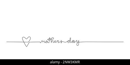 Line vector lettering Mothers day. Greeting banner with handwritten text. Continuous line drawing text design. Stock Vector