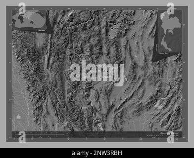 Chiang Mai, province of Thailand. Bilevel elevation map with lakes and ...