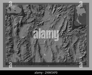 Chiang Rai, province of Thailand. Bilevel elevation map with lakes and ...