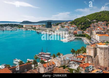 Split, Croatia, Dalmatia. Riva Harbor and yacht marina. Stock Photo