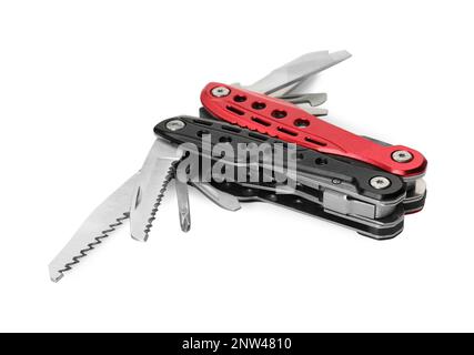Compact portable colorful multitool isolated on white Stock Photo