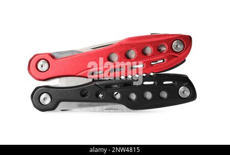 Compact portable colorful multitool isolated on white Stock Photo