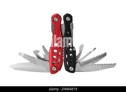 Compact portable colorful multitool isolated on white Stock Photo