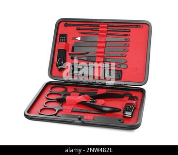 Manicure set in case isolated on white Stock Photo