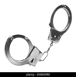 New classic chain handcuffs isolated on white Stock Photo