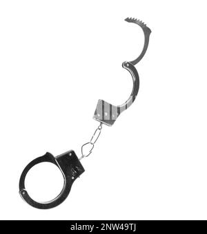 New classic chain handcuffs isolated on white Stock Photo