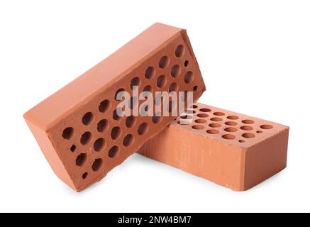 Two red bricks isolated on white. Building material Stock Photo