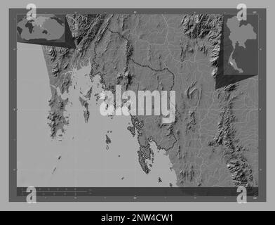 Krabi, province of Thailand. Bilevel elevation map with lakes and ...