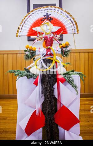 Kagamimochi, decoration of the Japanese New Year, in Kodokan judo school, Tokyo, Japan Stock Photo