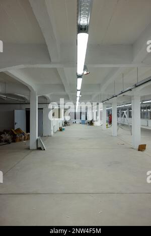 An interior of a modern factory, industrial building, factory interior design Stock Photo