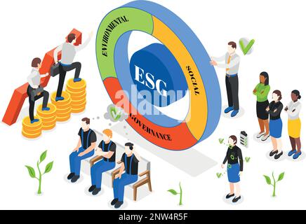 Esg environmental social governance corporate sustainability concept isometric composition 3d vector illustration Stock Vector