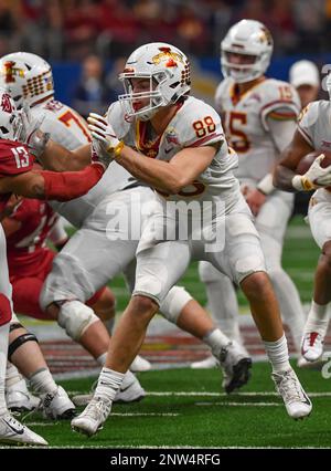 Iowa State tight end Charlie Kolar (88) runs during the first half of the  Cheez-It Bowl NCAA college football game against Clemson, Wednesday, Dec.  29, 2021, in Orlando, Fla. (AP Photo/Phelan M.