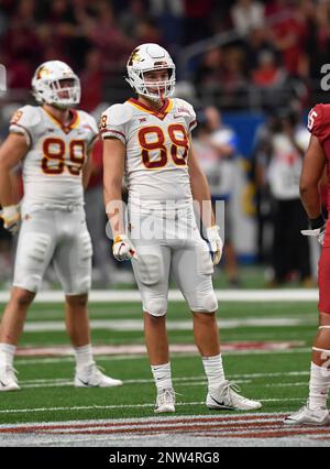 Iowa State tight end Charlie Kolar (88) runs during the first half of the  Cheez-It Bowl NCAA college football game against Clemson, Wednesday, Dec.  29, 2021, in Orlando, Fla. (AP Photo/Phelan M.