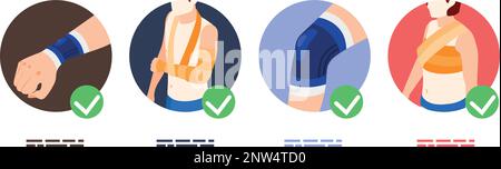 Proper bandage application to different body parts isometric set isolated vector illustration Stock Vector